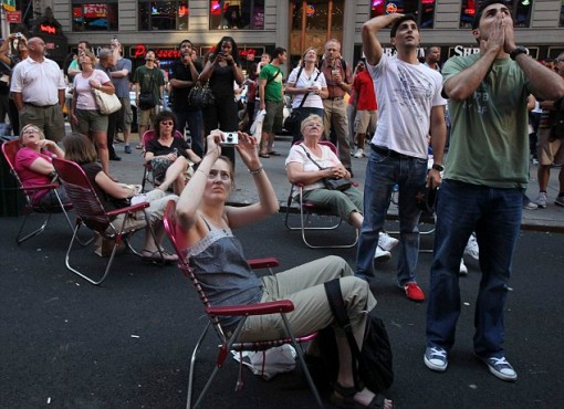 Disbelief: Fans in Times Square, New York, react with shock and disbelief to the news that the King of Pop has died
