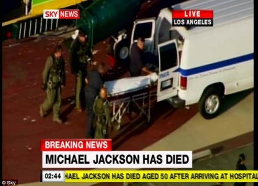 Tragedy: The body of Michael Jackson is transported out of the UCLA Medical Centre after the singer's tragic death